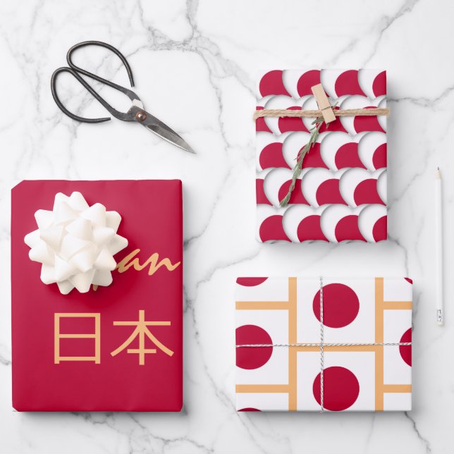 japanische Flagge, Herz- und Japanische Mode / Ges Geschenkpapier Set (Vorderseite)