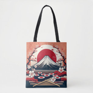 Japanische Flagge mit Sushi und Fuji Artwork