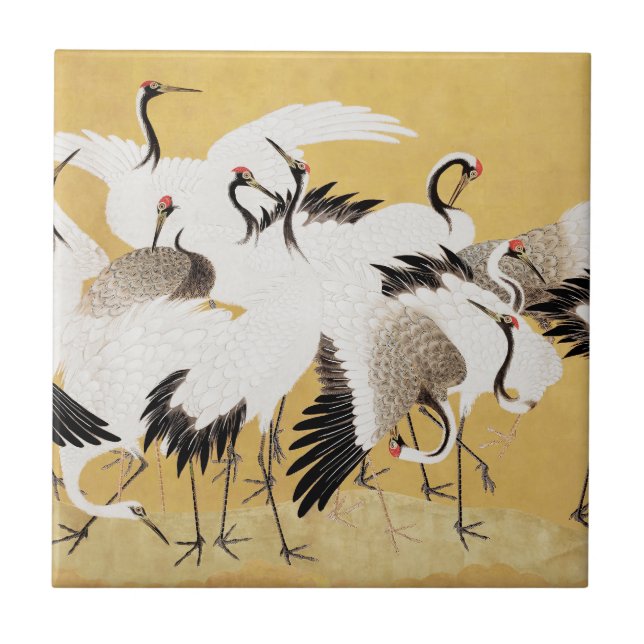 Japanische Flock Cranes Vintag Bird Rich Classic Fliese (Vorderseite)