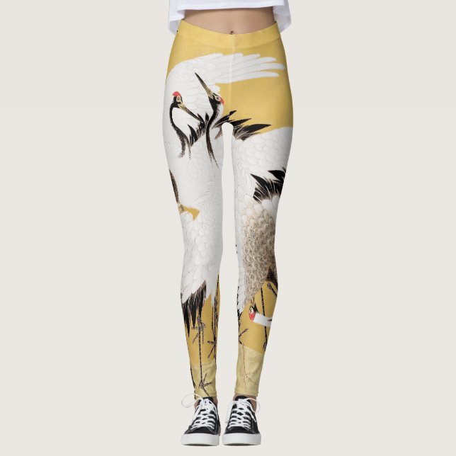 Japanische Flock Cranes Vintag Bird Rich Classic Leggings (Vorderseite)