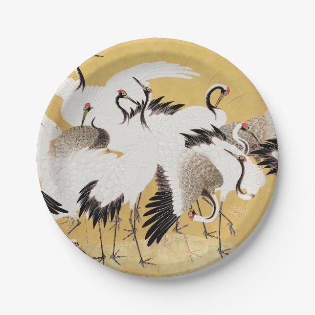 Japanische Flock Cranes Vintag Bird Rich Classic Pappteller (Vorderseite)