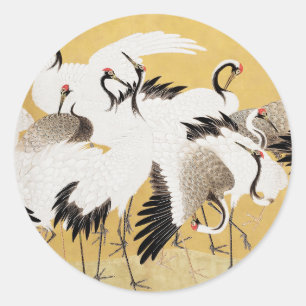 Japanische Flock Cranes Vintag Bird Rich Classic Runder Aufkleber