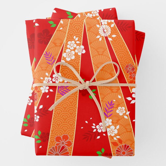 Japanische florale Kimono Muster Spring Geschenkpapier Set (Beispiel)
