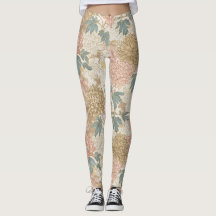 Japanische Florale Rosa und Gold Leggings