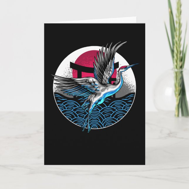 Japanische Flugkrane mit japanischem Wellendesign Karte (Vorderseite)