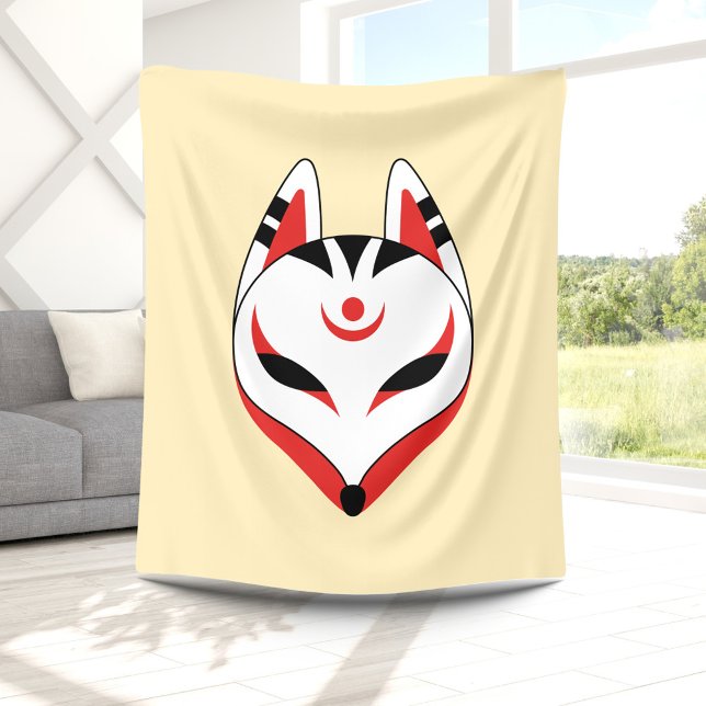 Japanische Foxmaske auf Gelb Fleecedecke (Von Creator hochgeladen)