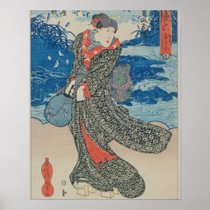 Japanische Frau am Meer (Farbholzblock-Druck) Poster