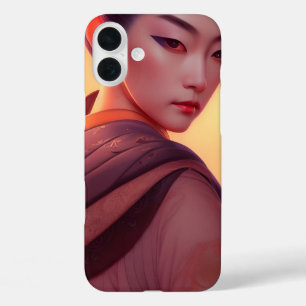 Japanische Frau bei Sunset Fantasy AI Art iPhone 16 Plus Hülle
