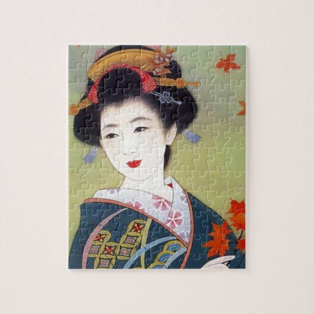 Japanische Frau im blauen Kimono Puzzle (Vertikal)
