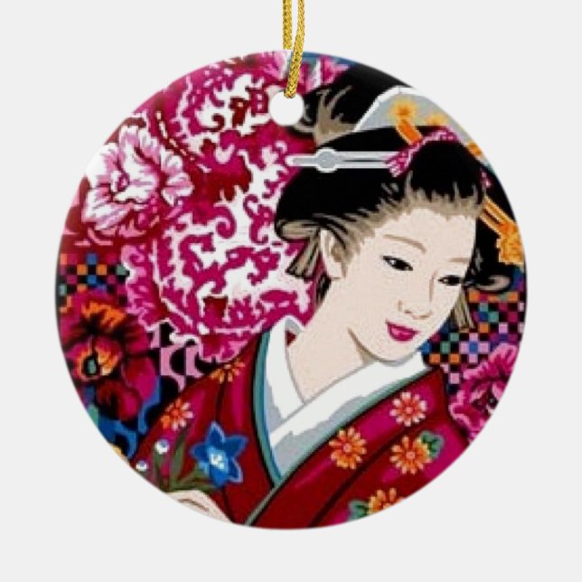 Japanische Frau im Kimono Keramik Ornament (Vorne)