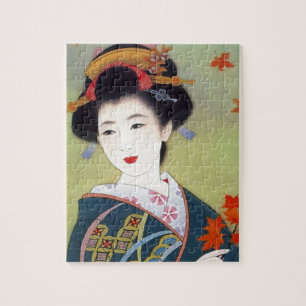 Japanische Frau in blauem Kimono Puzzle