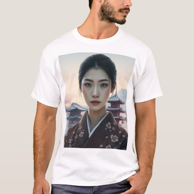 Japanische Frau in Kimono T-Shirt (Vorderseite)
