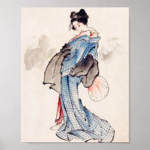 Japanische Frau in Kimono von Katsushika Hokusai Poster