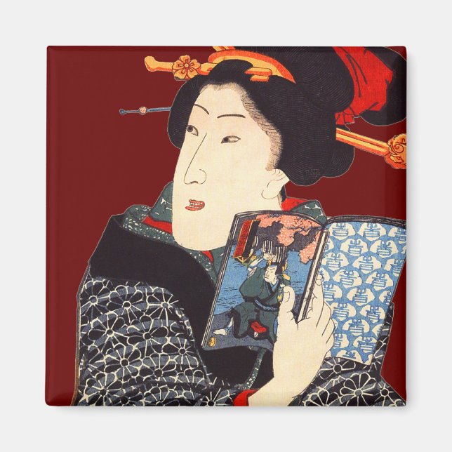 Japanische Frau Lesen 2 Magnet (Vorne)