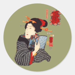 Japanische Frau lesend 2 Runder Aufkleber