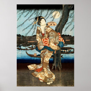 Japanische Frau mit Fächer Poster