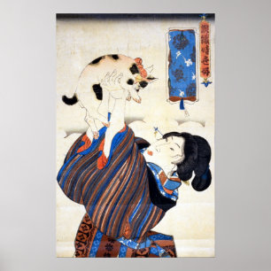 Japanische Frau mit Katze, Utagawa Kuniyoshi Poster