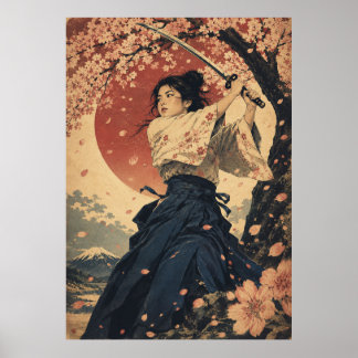 Japanische Frau Roter Sonnenportraitposter Poster