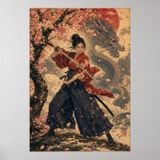 Japanische Frau Roter Sonnenportraitposter Poster