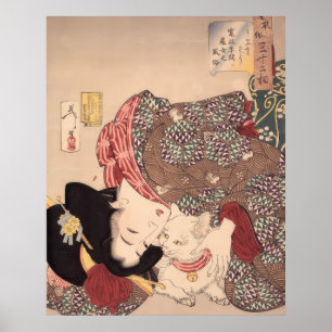 Japanische Frau und Katze Kunst öffentlich 1839- Poster