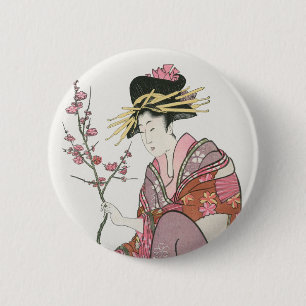 Japanische Frau Vintage-Malerei Kunst Holzschnittd Button