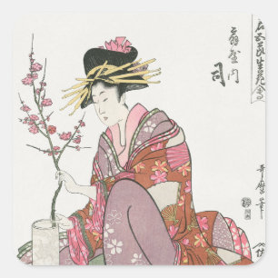 Japanische Frau Vintage-Malerei Kunst-Holzschnittd Quadratischer Aufkleber