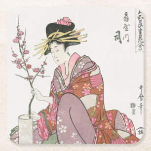 Japanische Frau Vintage-Malerei Kunst-Holzschnittd Rechteckiger Pappuntersetzer