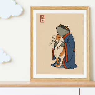 Japanische Frosch-Katze-Illustration Ukiyoe-Stil Poster