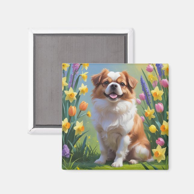 Japanische Frühlingsblumen für Hunde Magnet (Vorderseite/Rückseite)