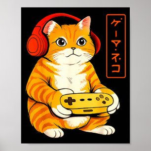 Japanische Gamer-Katze Lustige Vintage-Gaming-Gesc Poster