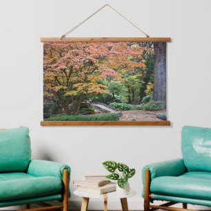 Japanische Garten Herbstleaf Farblandschaft Wandteppich Mit Holzrahmen