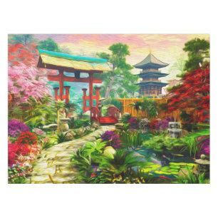 Japanische Garten-Pagode Kirschblüte und Tischdecke