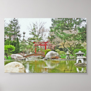 JAPANISCHE GARTEN UND ROTE TORII-GATE-DRUCKEN POSTER