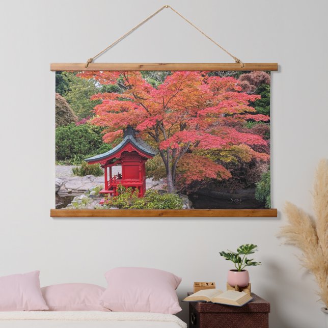Japanische Gartenfarben Herbstblätter Wandteppich Mit Holzrahmen (Schlafzimmer)