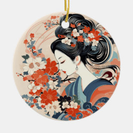 Japanische Geisha & Blume Keramik Ornament