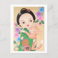 Japanische Geisha & Cat Post Card