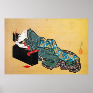 Japanische Geisha-Frau, Hokusai, Ukiyo-e Poster