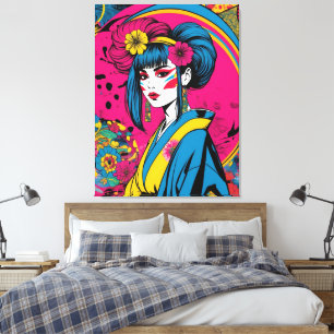 Japanische Geisha-Frau in traditionellem Kimono Leinwanddruck