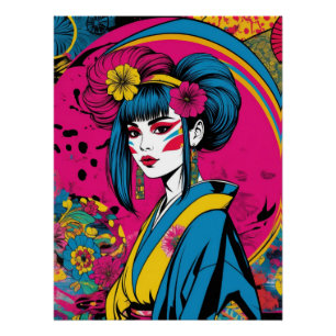 Japanische Geisha-Frau in traditionellem Kimono Poster