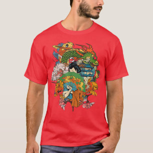 Japanische Geisha Girl und Dragon Cherry Blossom T-Shirt