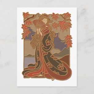 Japanische Geisha in Kimono Asiatische Bambuskunst Postkarte