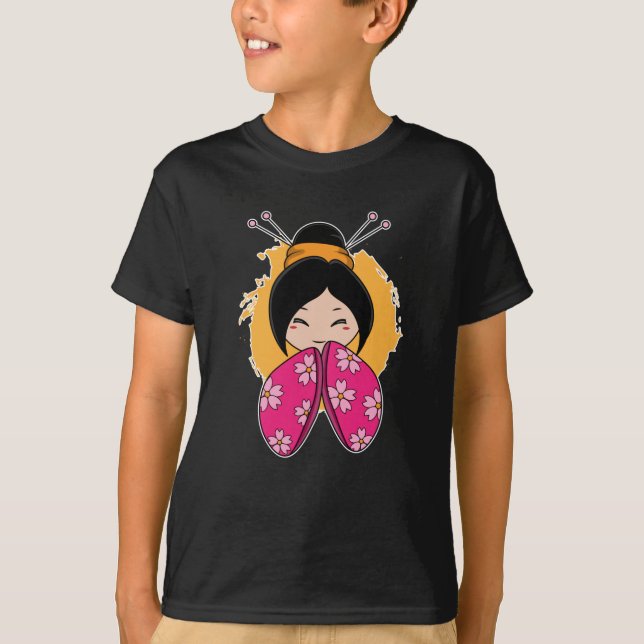 Japanische Geisha in Kimono Hairaccessoires Japan T-Shirt (Vorderseite)