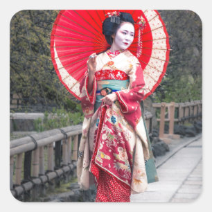 Japanische Geisha in Kyoto Quadratischer Aufkleber