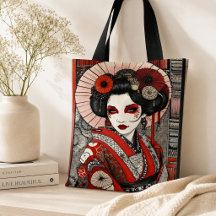 Japanische Geisha inspirierte gothische rot-schwar