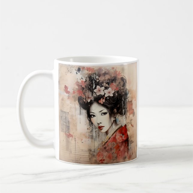 Japanische geisha-Kaffee-Tasse mit gemischten Medi Kaffeetasse (Links)