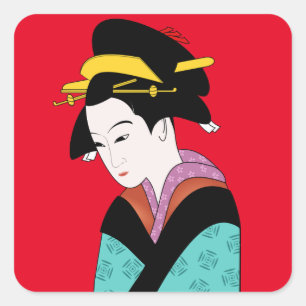 Japanische Geisha Kimono-niedliche Kunst Quadratischer Aufkleber