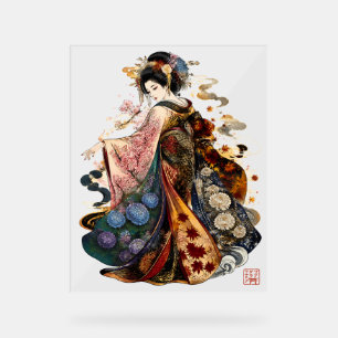 Japanische Geisha-Kunst Kimono und saisonale Blu Acrylschild