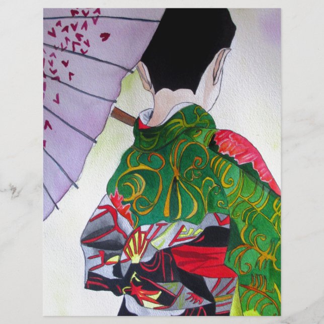 Japanische Geisha-Kunst mit Kimono und Schirm (Vorderseite)