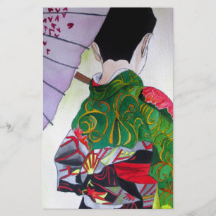 Japanische Geisha-Kunst mit Kimono und Schirm Briefpapier