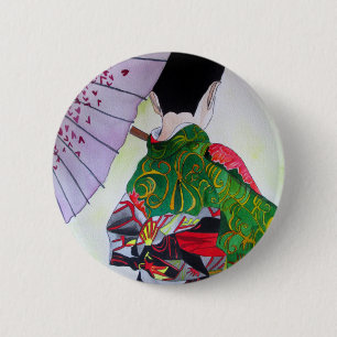 Japanische Geisha-Kunst mit Kimono und Schirm Button